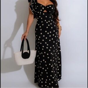 Chic One Shoulder Black Polka Dot Dress